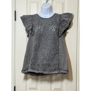 Bohera Eyelet Flutter Sleeve Blouse Medium NWT | Boho Cottagecore Feminine Gray